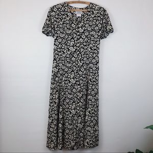 OBEY Black and Cream Floral Midi Dress